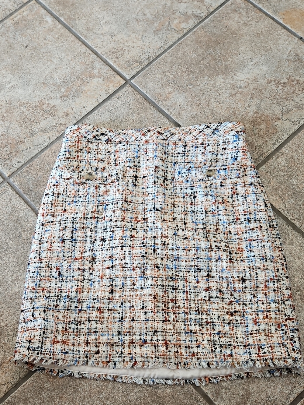 Ann Taylor Cream Tweed Mini Skirt with Blue & Brown Accents
